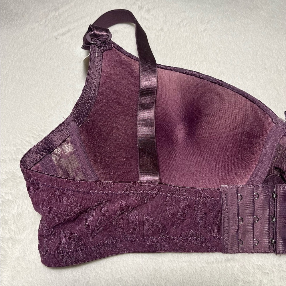 New Emily Johnson Elegant Purple Leaf Pattern Bra Sz 38D - Picture 6 of 8
